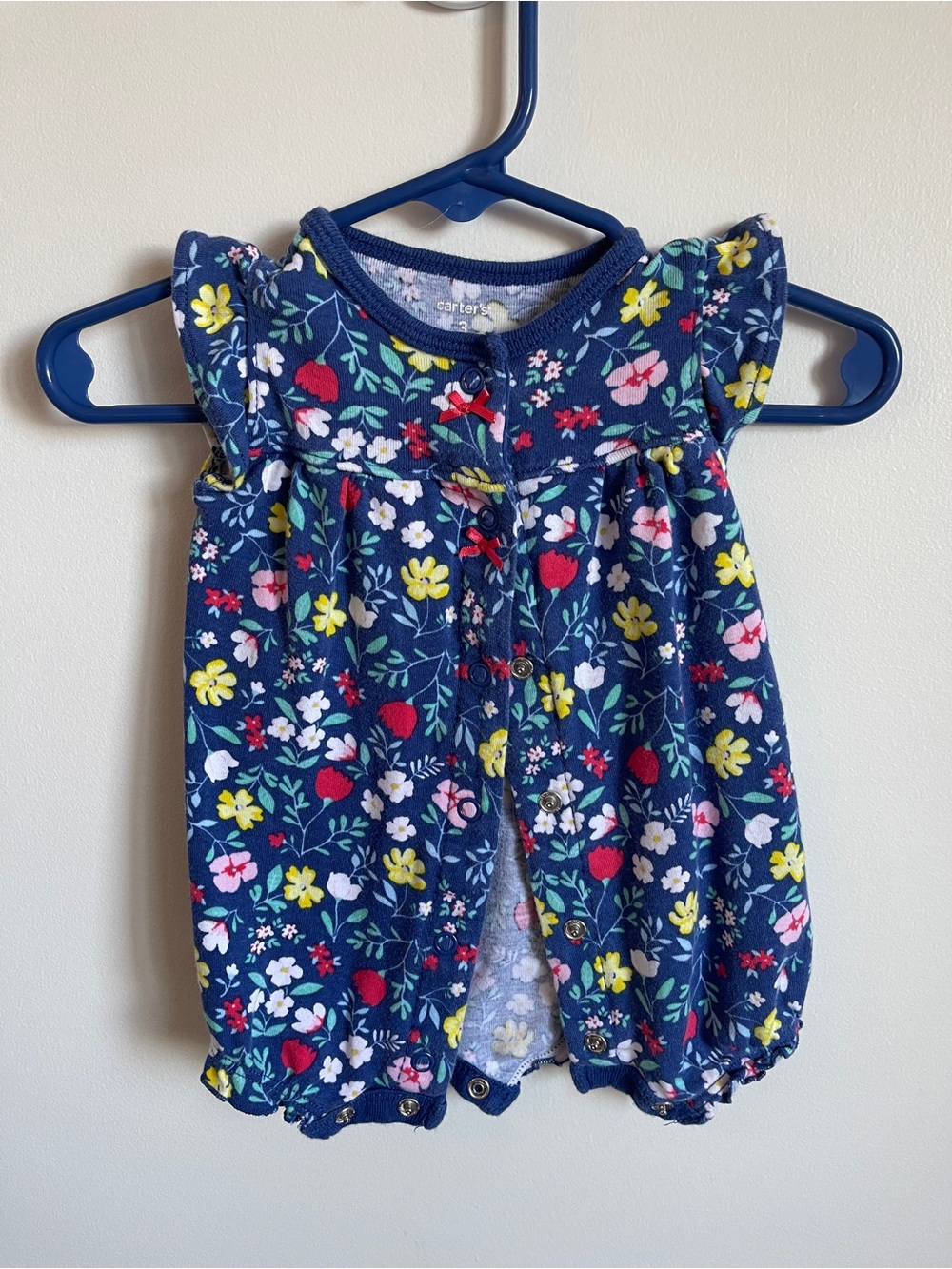 Carter's Navy Floral Snap-Front Romper 0-3M